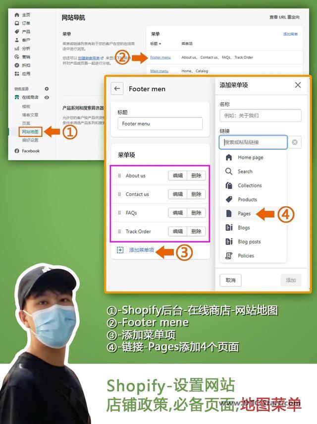 网站店铺shopify,跨境独立站Shopify开店设置网站地图菜单 店铺政策 必备页面