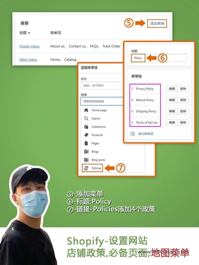 网站店铺shopify,跨境独立站Shopify开店设置网站地图菜单 店铺政策 必备页面