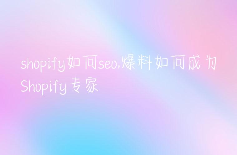 shopify如何seo,爆料如何成为Shopify专家